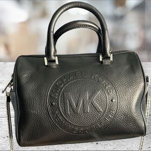 Michael Kors Fulton Sport Duffle Bag Black Pebbled Leather NWOT Silver
